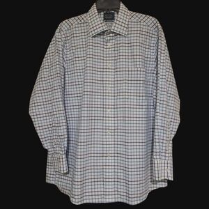 Eagle Shirtmakers Long Sleeve White Blue Check Cotton 16.5 32/33 Large Non Iron
